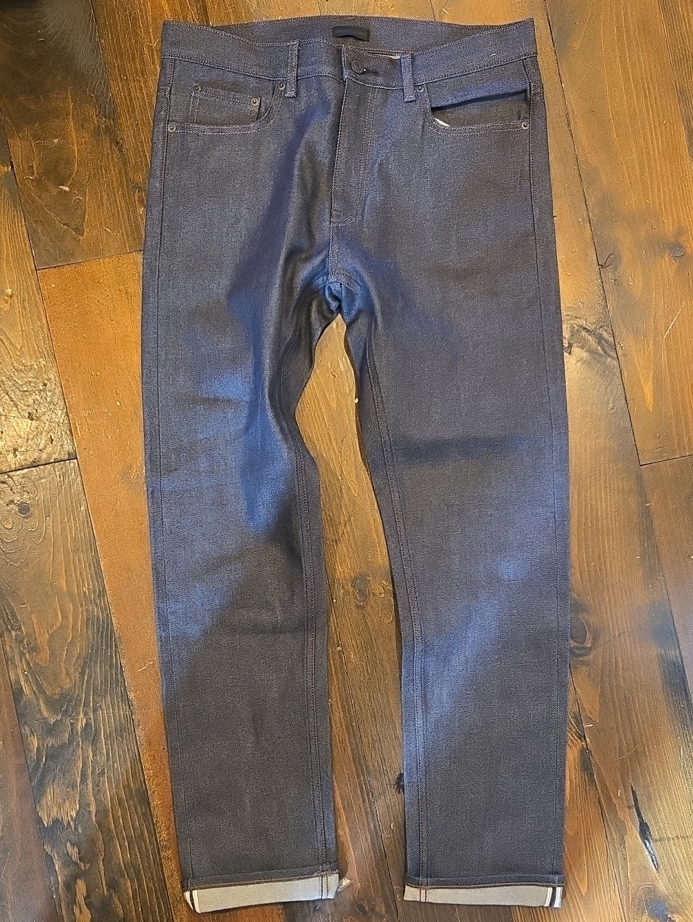 Uniqlo Dark Blue Slim Straight Selvedge Stitch Men's Jeans SZ 33X32 NWOT